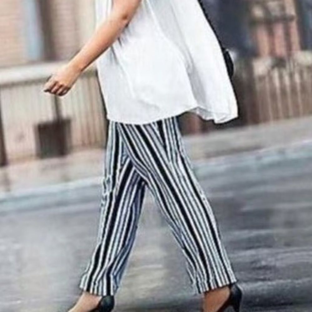 Lane Bryant Striped Linen Blend Pants Size 28 Nautical Coastal Resort Beach